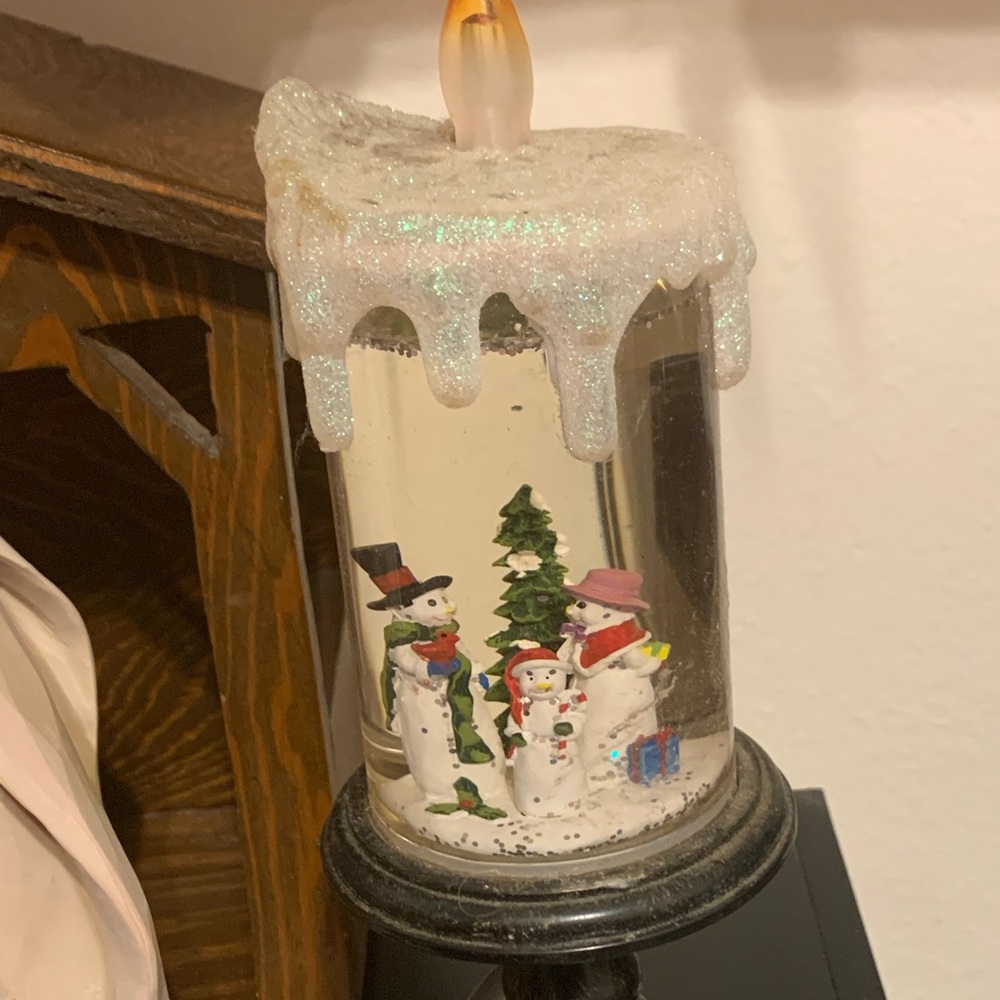 Water LED Candlestick with Snowman Scene